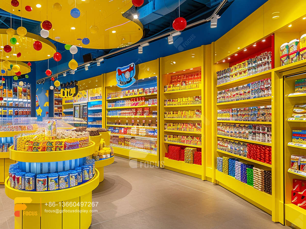 snack wall display design chocolate shop sweet shop shelving