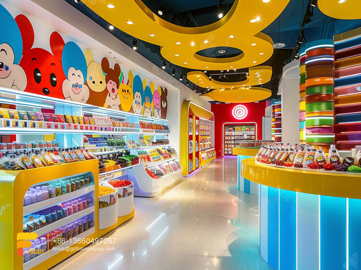 snacks display counter sweet shop interior design chocolate counter