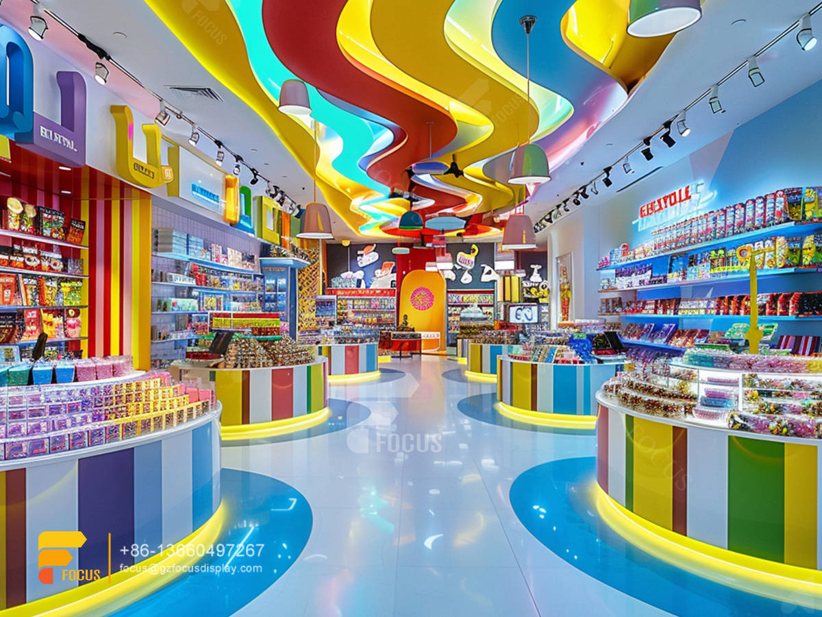 snacks display counter sweet shop interior design chocolate counter