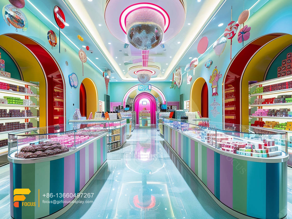 snacks racks modern sweet shop interior design custom chocolate counter display