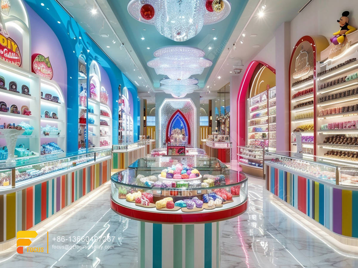snacks racks modern sweet shop interior design custom chocolate counter display
