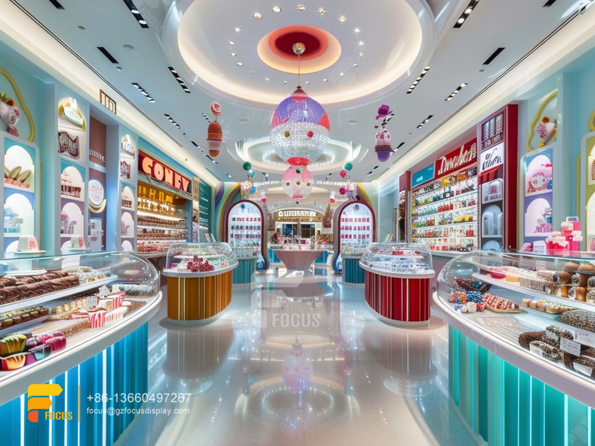 snacks racks modern sweet shop interior design custom chocolate counter display