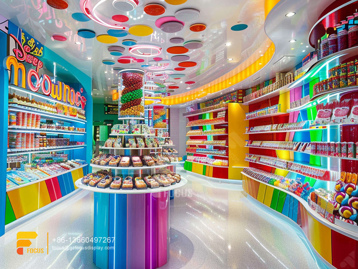 sweet shop interior design snacks rack nuts shop decor