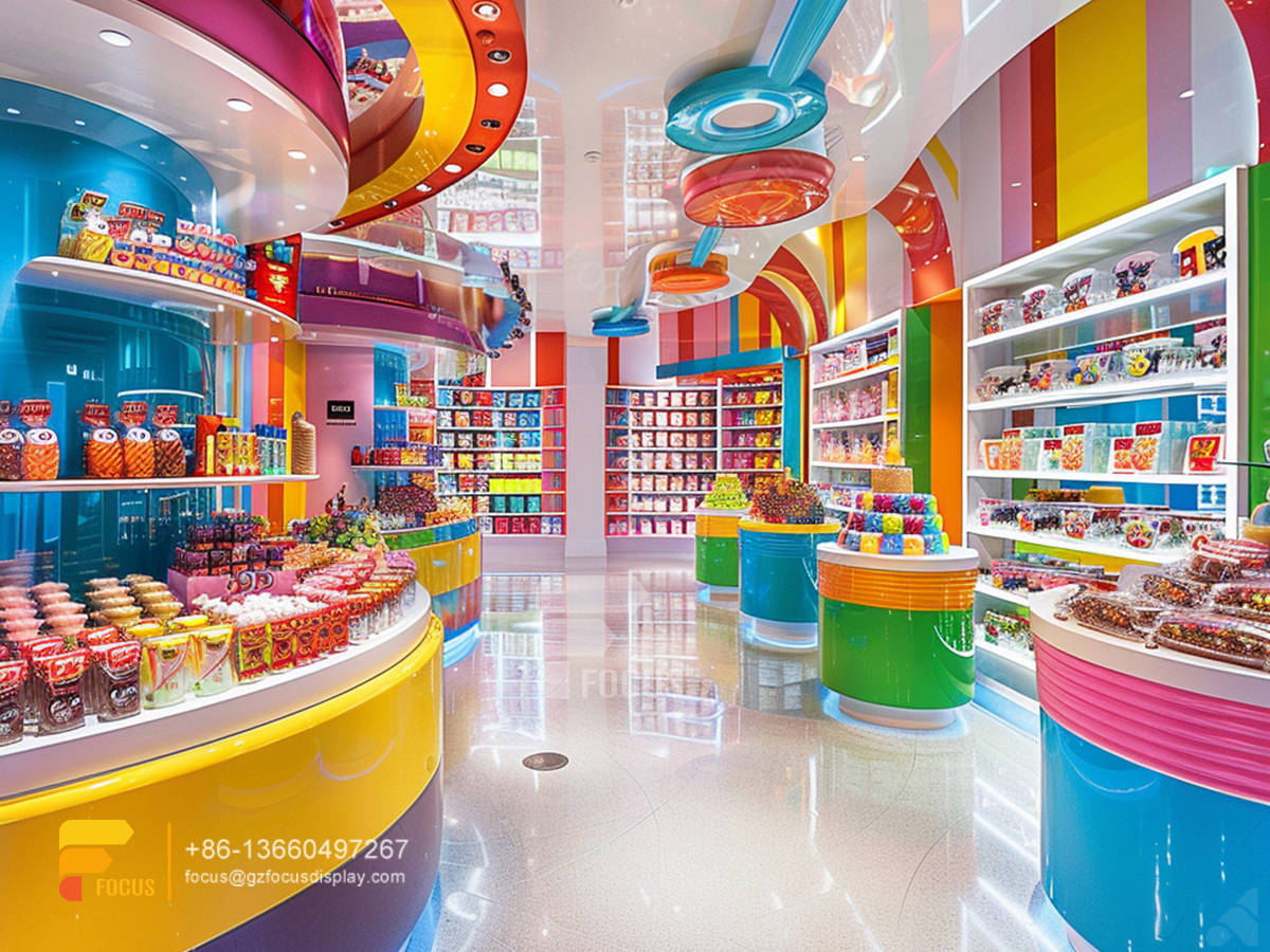 sweet shop shelves chocolate display stand snack counter