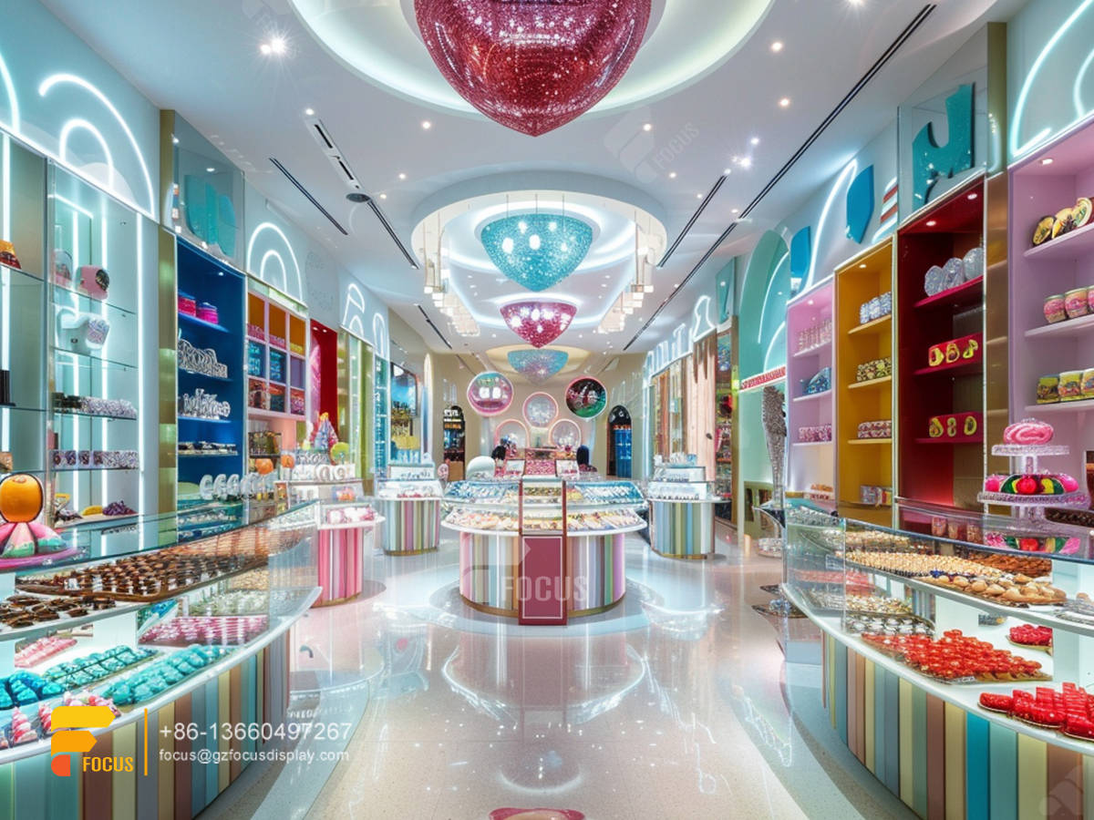 sweets candy store snack display shelf chocolate cabinet