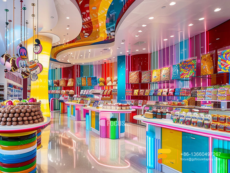 Candy Shop Shelves Snack Wall Display Chocolate Glass Counter