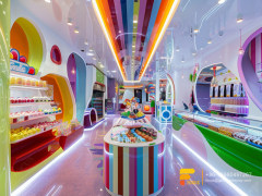 Candy Store Layout Design Snack Display Shelves Chocolate Glass Counter