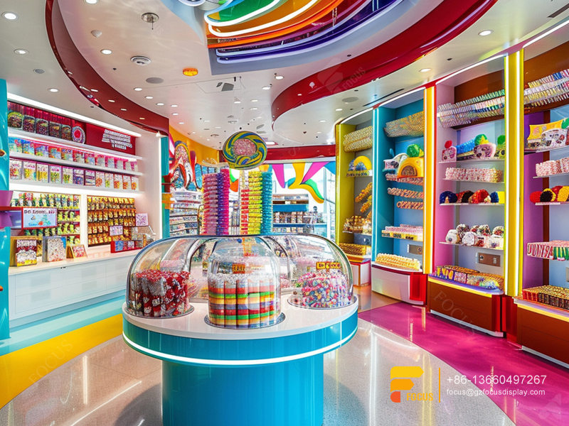 Candy Shop Shelves Snack Wall Display Chocolate Glass Counter