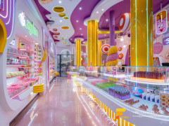 Candy Store Layout Design Snack Display Shelves Chocolate Glass Counter