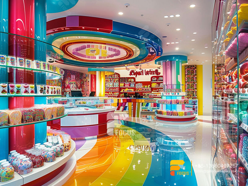 Candy Shop Shelves Snack Wall Display Chocolate Glass Counter