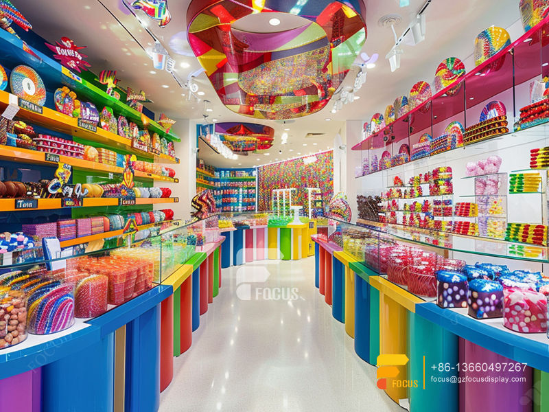 Candy Shop Shelves Snack Wall Display Chocolate Glass Counter