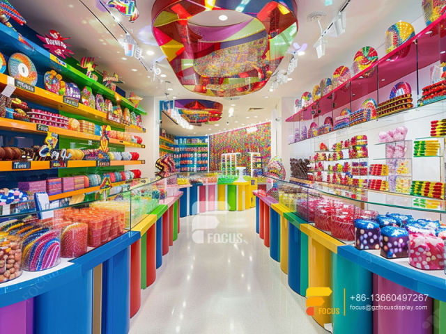 Candy Shop Shelves Snack Wall Display Chocolate Glass Counter