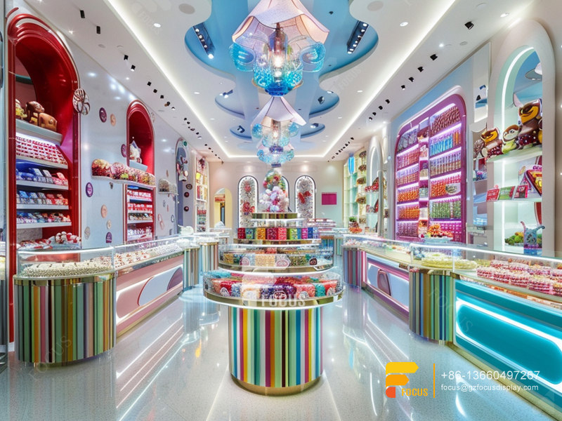 Snack Display Racks Modern Sweet Shop Chocolate Showcase