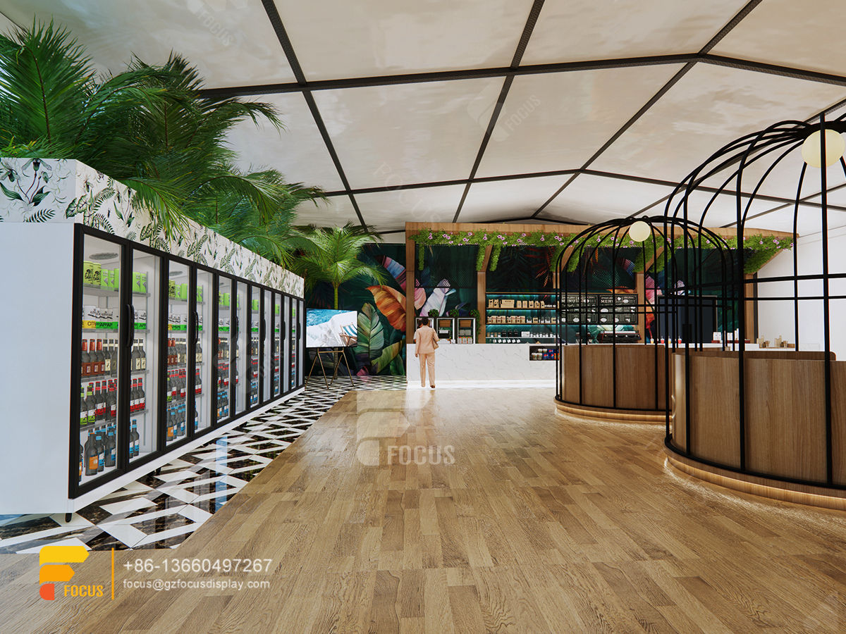 garden cafe interior design coffee shop service counter milk tea layout design