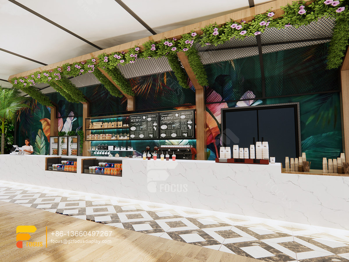 garden cafe interior design coffee shop service counter milk tea layout design