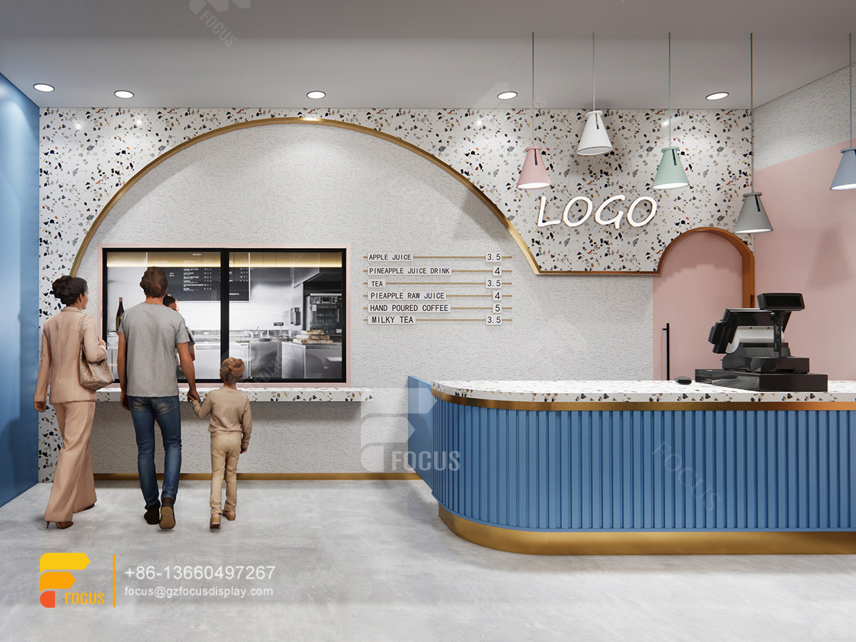 modern coffee shop design display shelving simple milk tea shop design