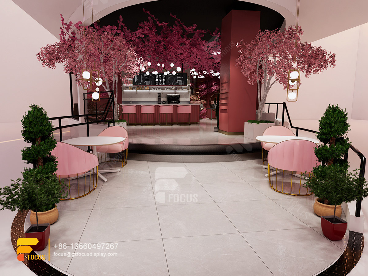 pink modern design cafe serving counter milk tea layout design