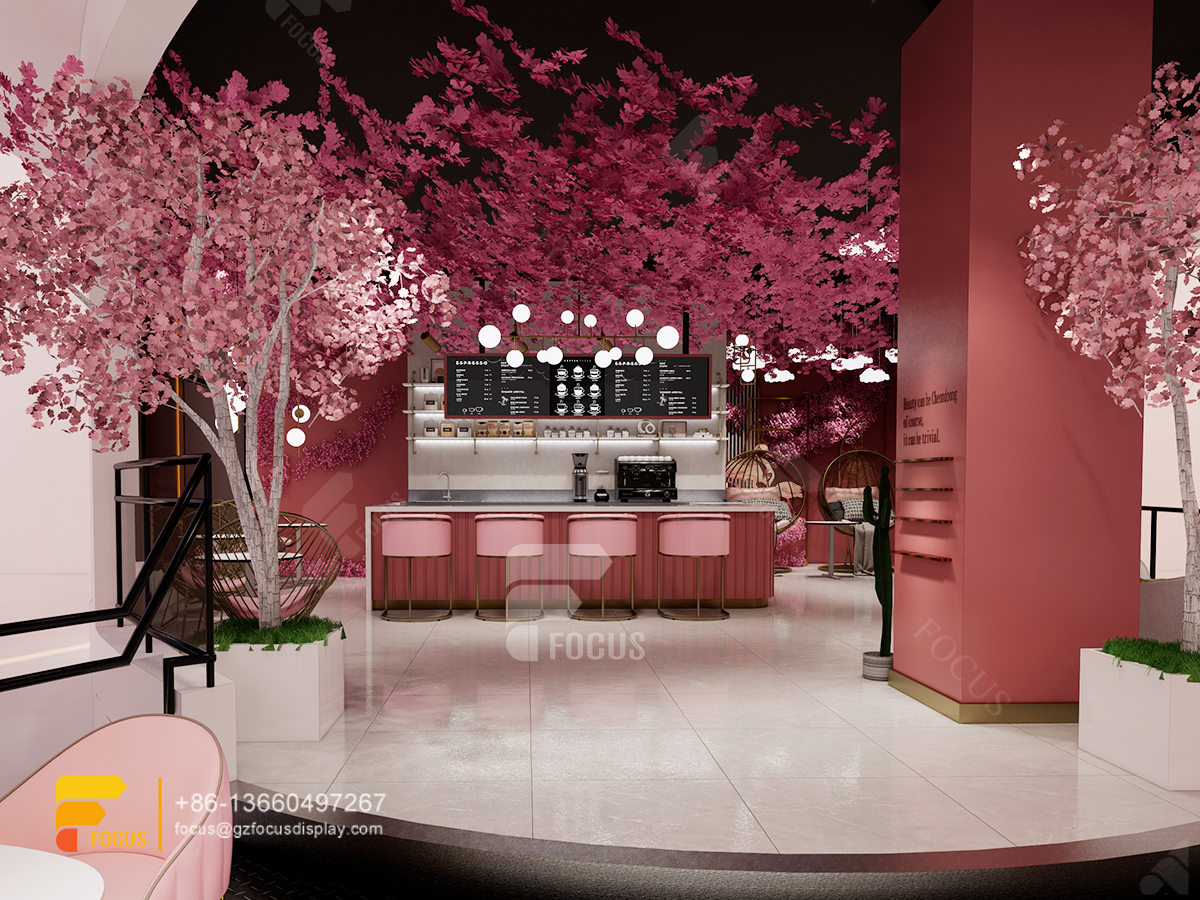 pink modern design cafe serving counter milk tea layout design