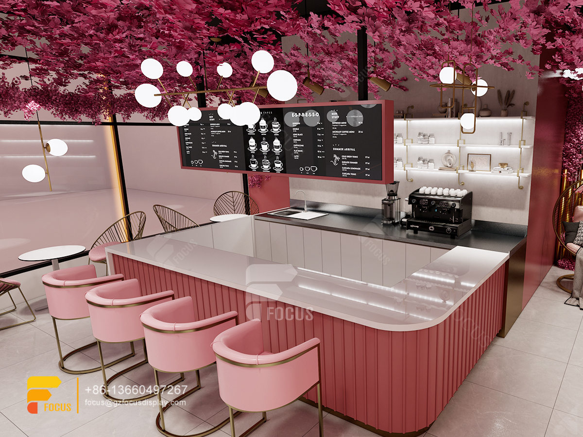 pink modern design cafe serving counter milk tea layout design