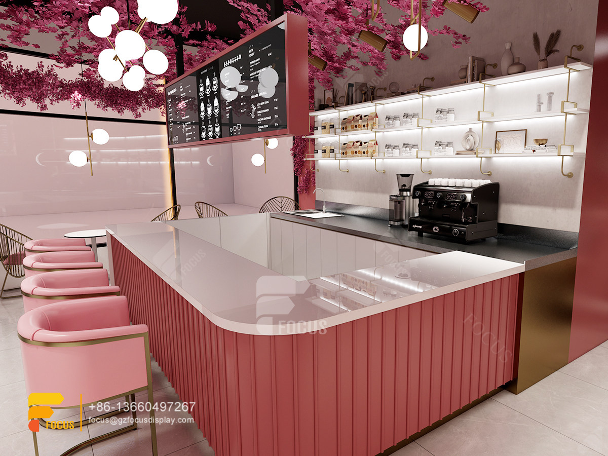 pink modern design cafe serving counter milk tea layout design