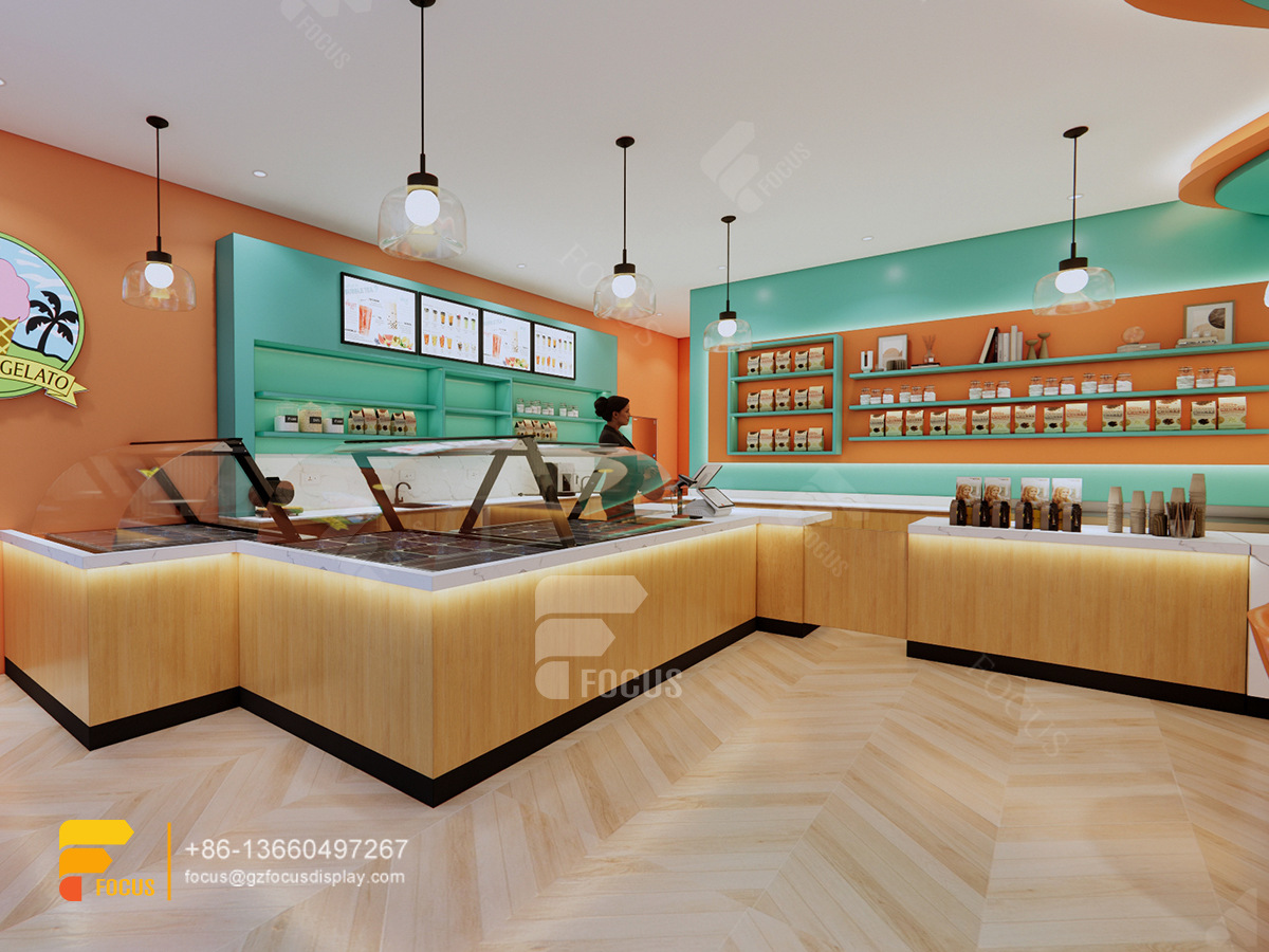 wooden cafe design coffee display counter design milk tea shop