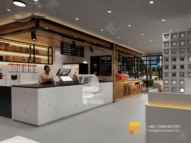 Customized Simple Cafe Counter Design Bubble Tea Shop Design