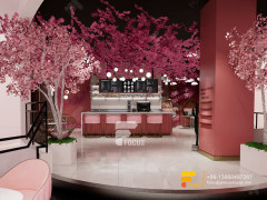 Pink Modern Design Cafe Serving Counter Milk Tea Layout Design