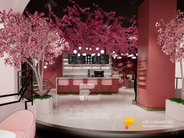 Pink Modern Design Cafe Serving Counter Milk Tea Layout Design