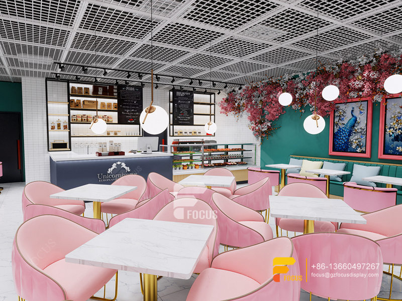 Colorful Coffee Shop Design Front Counter Bubble Tea Counter Design