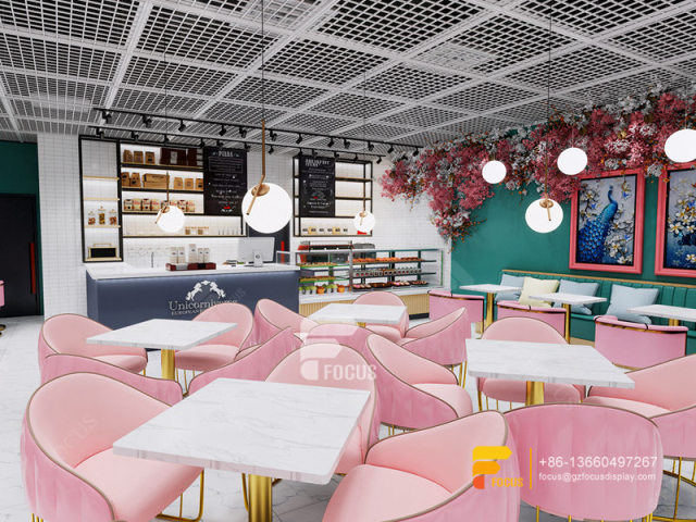 Colorful Coffee Shop Design Front Counter Bubble Tea Counter Design