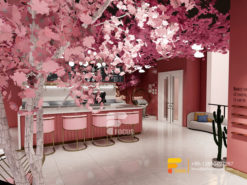 Pink Modern Design Cafe Serving Counter Milk Tea Layout Design