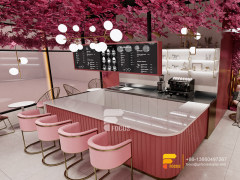 Pink Modern Design Cafe Serving Counter Milk Tea Layout Design