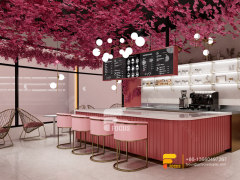 Pink Modern Design Cafe Serving Counter Milk Tea Layout Design