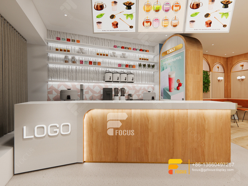 Coffee Shop Modern Design Sweet Shop Display Counter Bubble Tea Kiosk Design