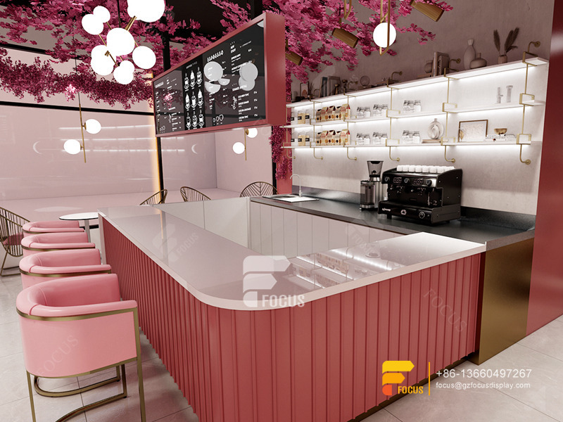 Pink Modern Design Cafe Serving Counter Milk Tea Layout Design