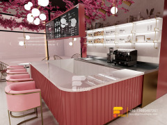 Pink Modern Design Cafe Serving Counter Milk Tea Layout Design