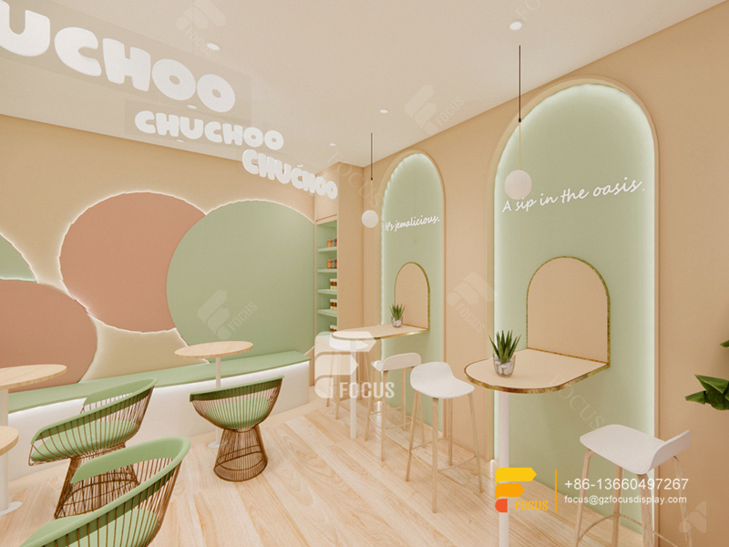 Coffee Shop Modern Design Sweet Shop Display Counter Bubble Tea Kiosk Design