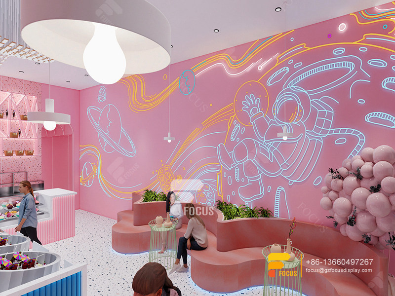 Coffee Shop Interior Design 3D Commercial Coffee Station Counter Milk Tea Counter Layout