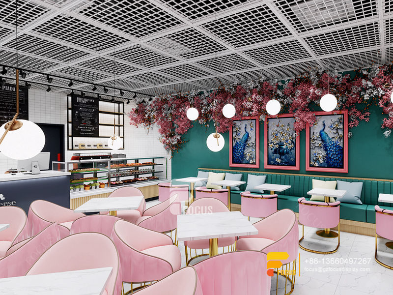 Colorful Coffee Shop Design Front Counter Bubble Tea Counter Design