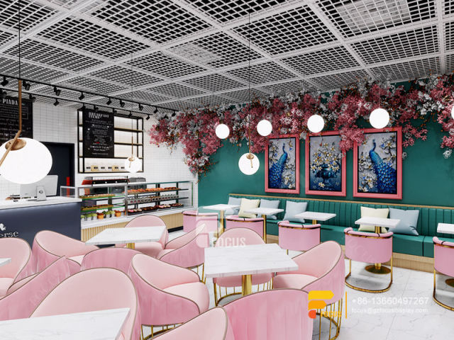 Colorful Coffee Shop Design Front Counter Bubble Tea Counter Design