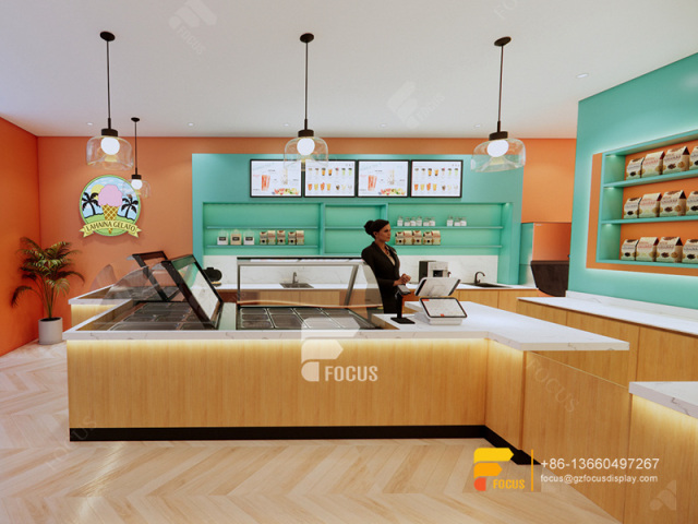 Wooden Cafe Design Coffee Display Counter Design Milk Tea Shop