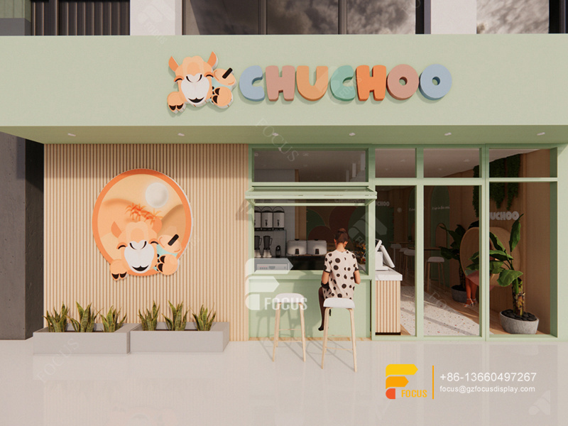 Coffee Shop Modern Design Sweet Shop Display Counter Bubble Tea Kiosk Design