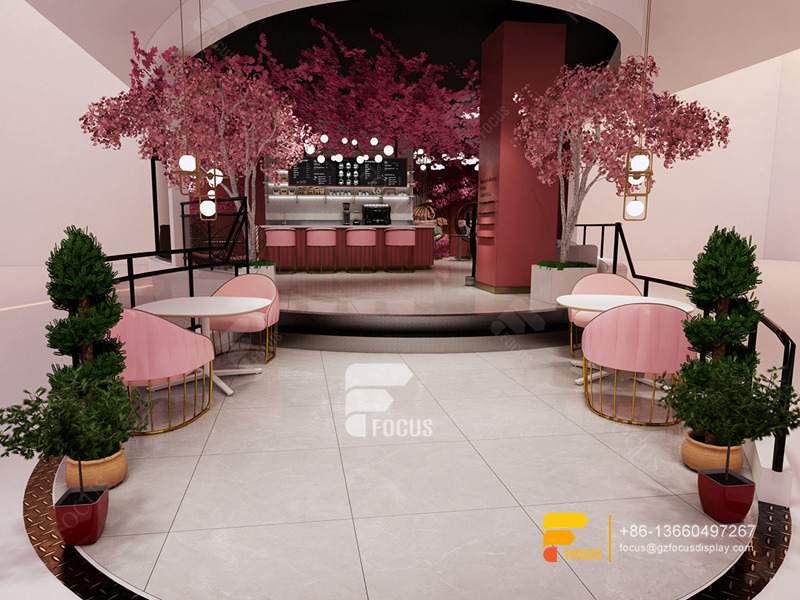 Pink Modern Design Cafe Serving Counter Milk Tea Layout Design