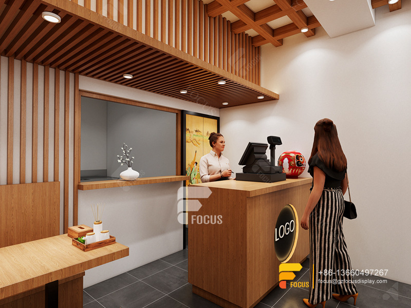 Wood Coffee Shop Design Cashier Counter Milk Tea Interior Design