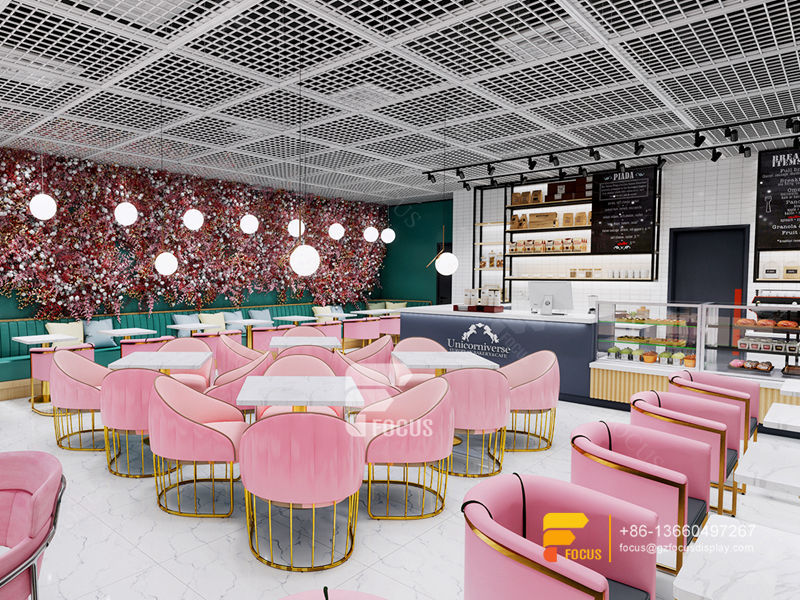 Colorful Coffee Shop Design Front Counter Bubble Tea Counter Design
