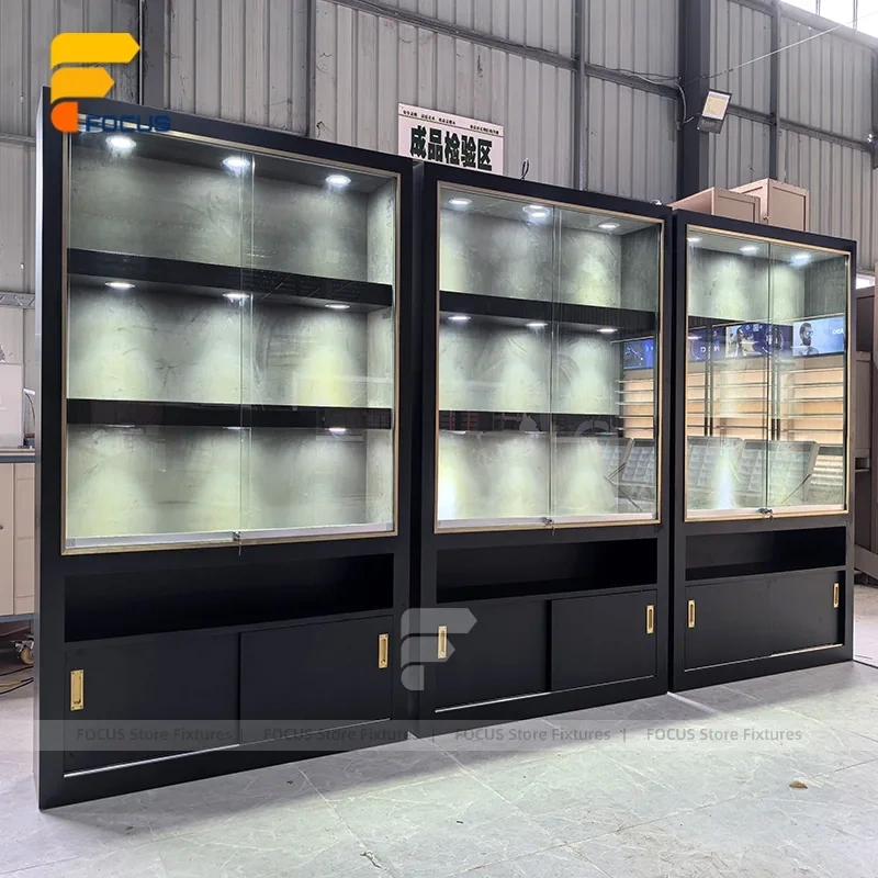 Custom Black Base Jewelry Glass Showcase Wall