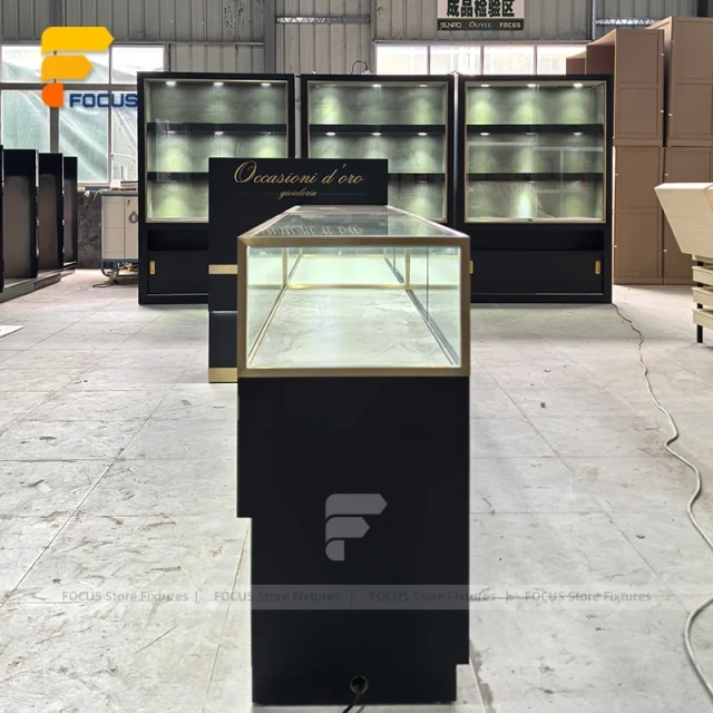 Custom Black Base Jewelry Glass Showcase Wall