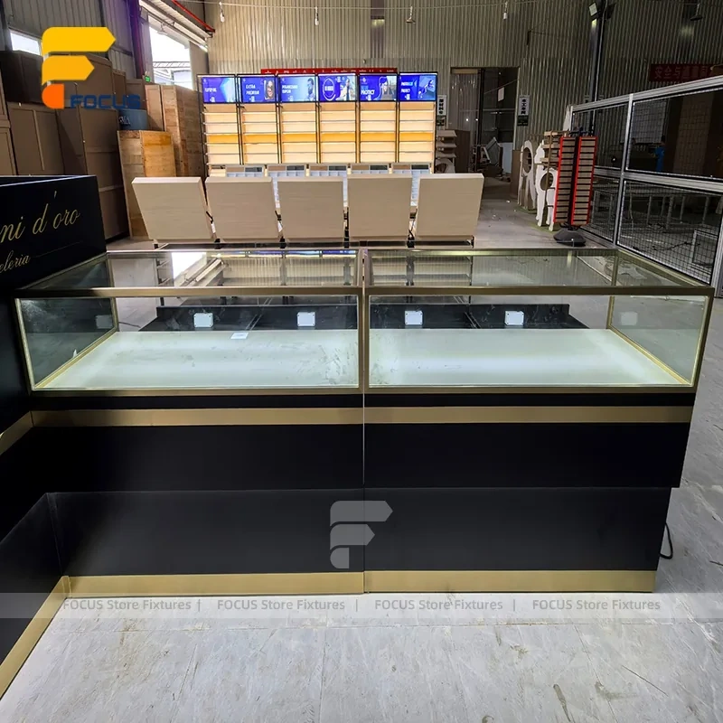 Custom Black Base Jewelry Glass Showcase Wall
