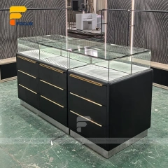 Custom Black Base Square Glass Showcase Island