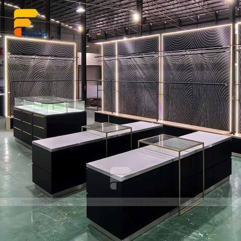 Custom Black Base Square Glass Showcase Island